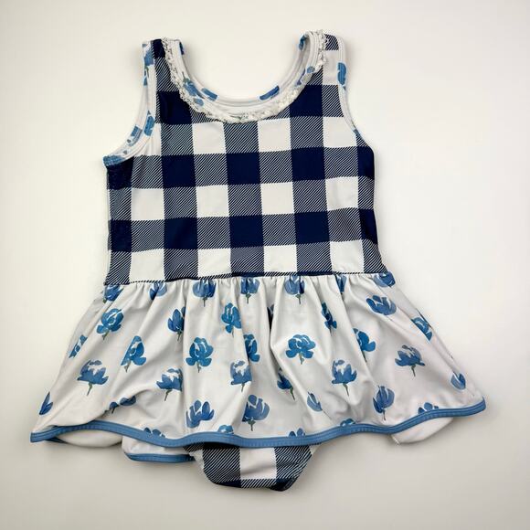 Jane + Jo Blue Check Floral Skirted Swimsuit - Picture 7 of 8